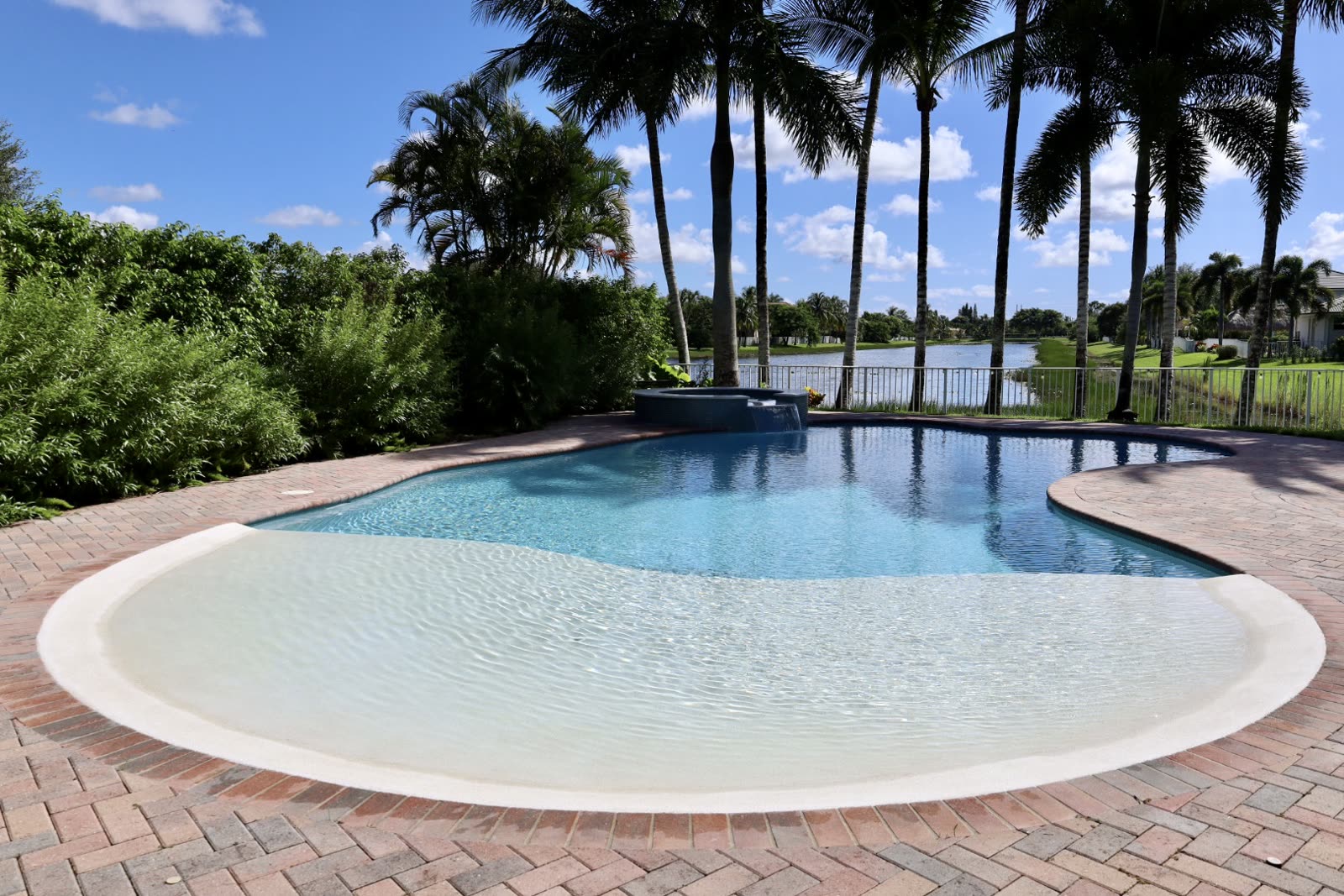 Lakeside Pool with Sun Shelf and Palm Trees